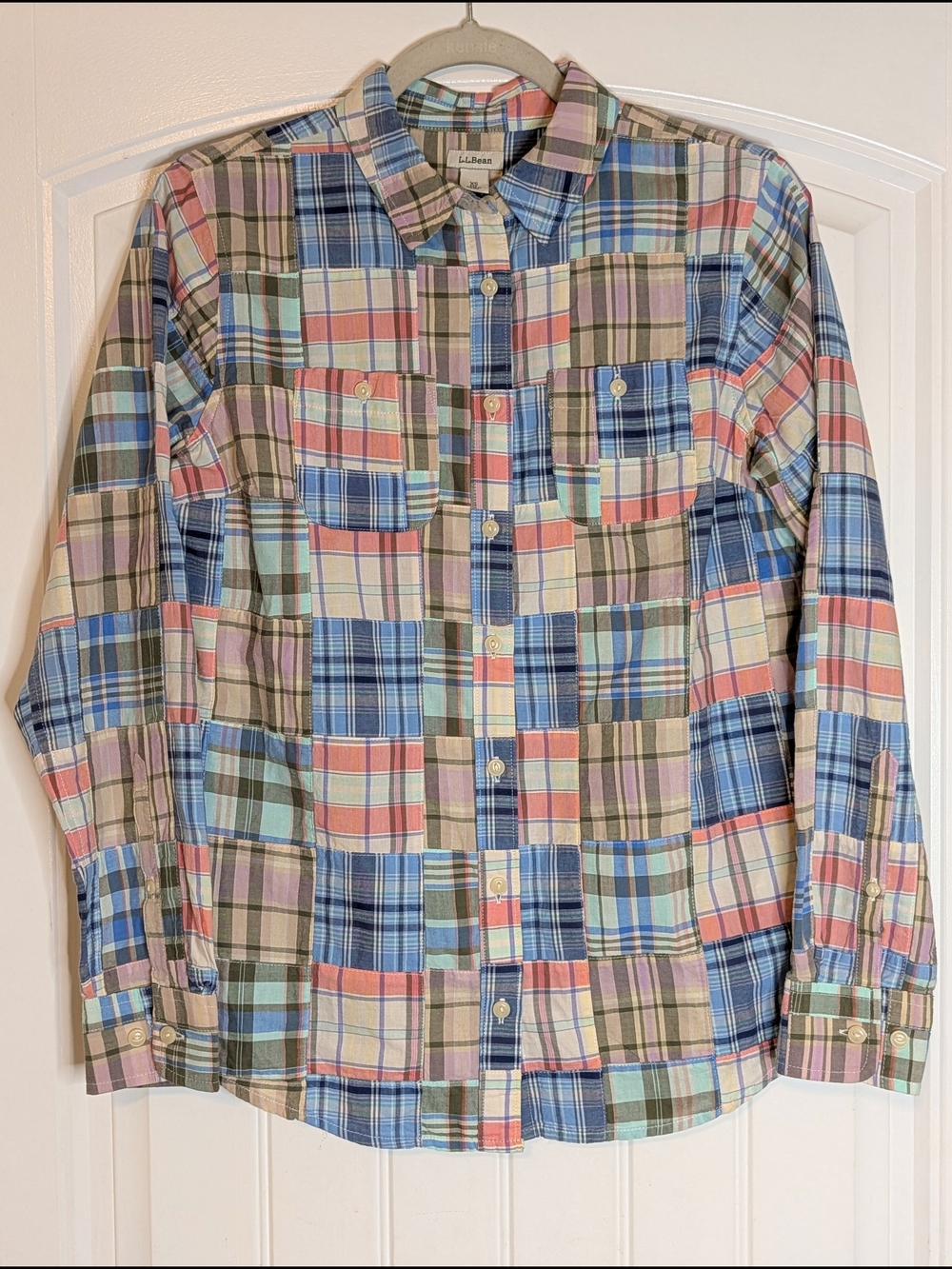 LL Bean Patchwork Plaid Long Sleeve Cotton Button Down Shirt